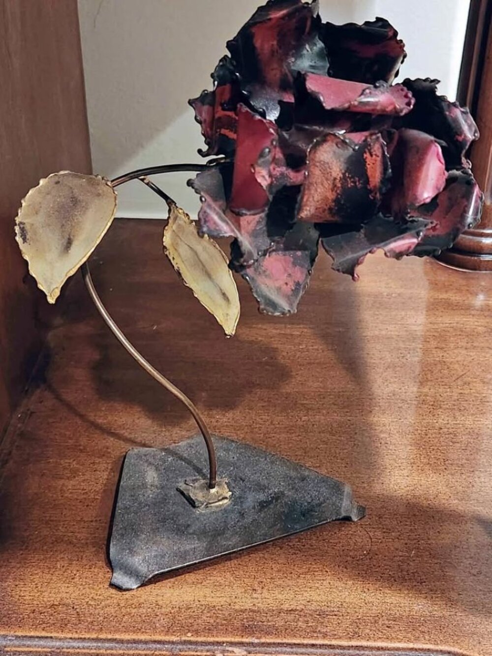 Brutalist MCM metal rose sculpture